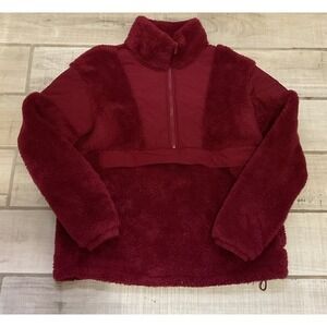 Victoria's Secret PINK Sherpa Teddy 1/4 Half‎ Zip Pullover Hoodie Maroon S Small